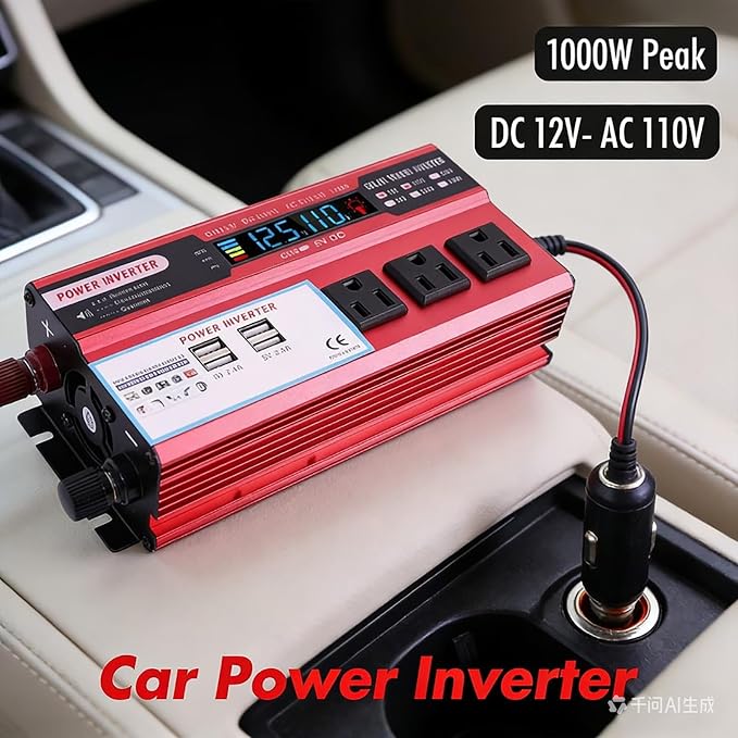1000W Power Inverter for Vehicles,DC 12V to 110V AC,3 AC Outlets & 4 USB Ports car Plug in Adapter Outlet with 1 Cigarette Lighter Ports car Power Inverter