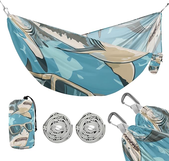 Animals with Glasses Sharks Chasing 330lb Capacity Outdoor Hammock with Tree Straps Rope Hammock for Indoor Outdoor Patio soporte para hamacas para adultos