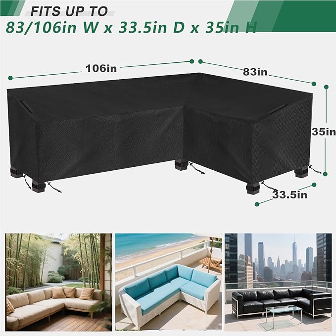 Patio sofa Covers, Heavy Duty and Waterproof Outdoor Garden Patio Furniture L-shaped Covers Fits Up to 106-83W x 33.5D x 35H inches