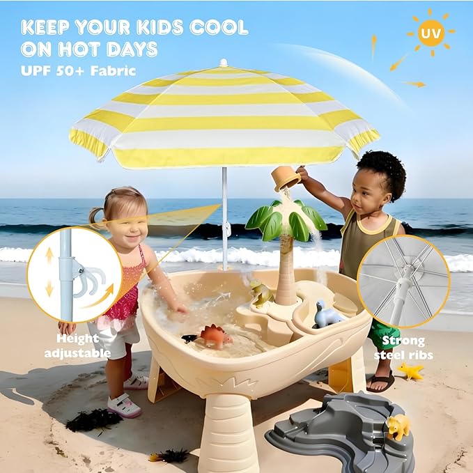 AMMSUN 5ft Seaside Umbrella for Sand Box and Water Table - Kids Durable Umbrellas for children Beach Camping Garden Outdoor Play Shade (5ft Yellow White)