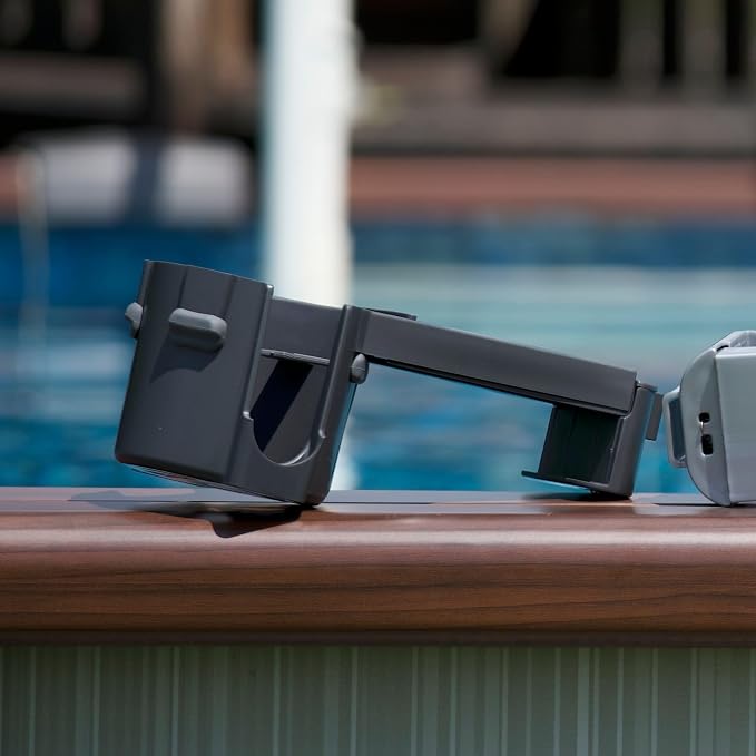 2-Pack Poolside Cup Holders for Square-Top Above Ground Pools, Adjustable Fit for Wide Edges, Non-Slip Silicone Grips, Fits Tumblers & Drink Bottles, Use on Deck, Boat & Patio, Dark Grey
