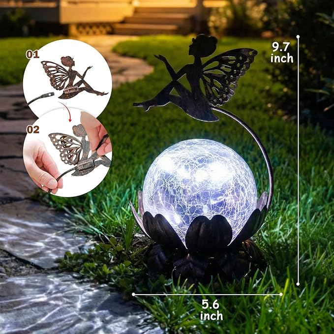 MUMTOP Solar Lantern Fairy Light, Crackle Glass Solar Lights Outdoor LED Waterproof Tabletop Lamp for Table, Yard, Garden, Patio, Lawn Decor or Mother's Day Gifts
