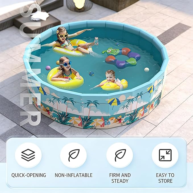 Folding Non Inflatable Swimming Pool, Home Swimming Pool, Mesh PVC Material, Suitable for Backyard Swimming Pool (Blue, 35inch)