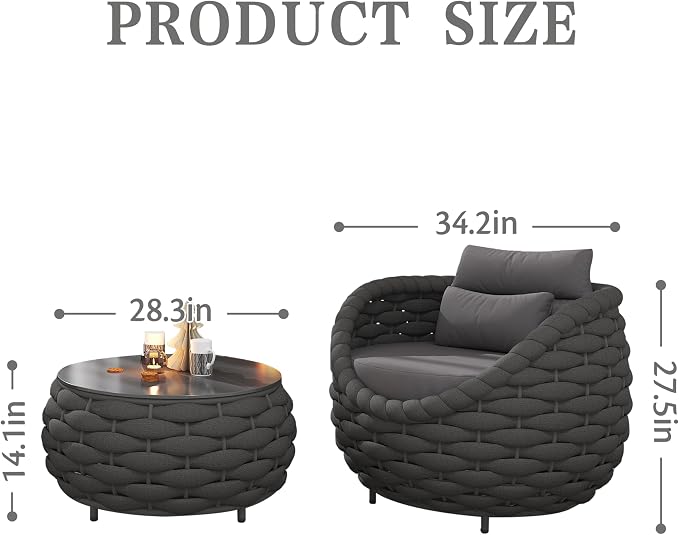 Conversation Set Aluminum Outdoor & Indoor Sofa Modern Patio Furniture Set with Soft Cushion and Coffee Table for Balcony Garden (Black)