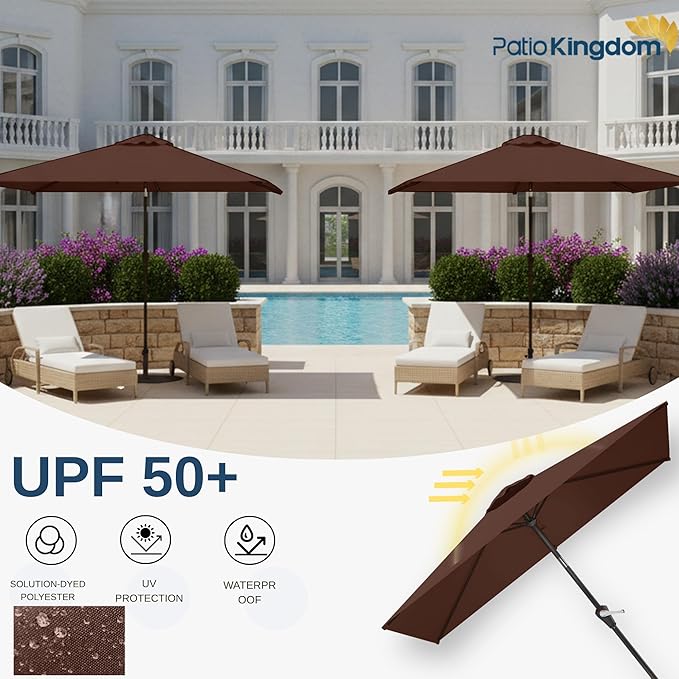 6.5'x10' Rectangular Patio Outdoor Umbrella,Large Coverage with Push-Button Tilt & UV Protection,Sturdy Ribs for Deck,Lawn,Pool,Backyard