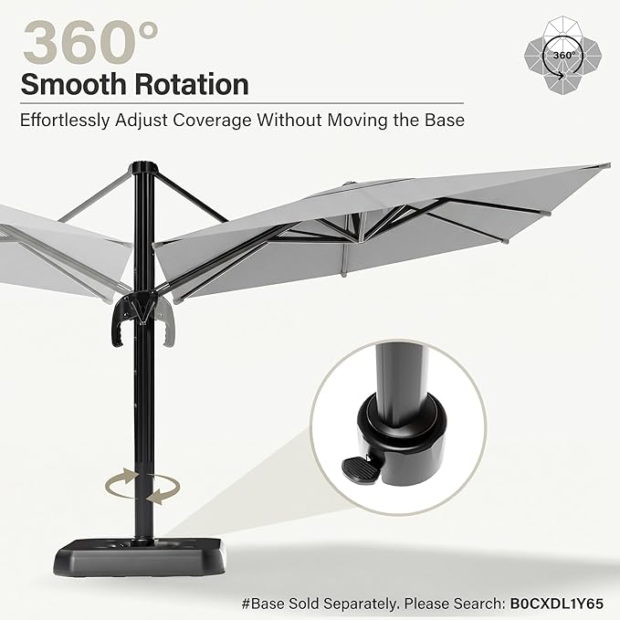 LAUSAINT HOME Cantilever Patio Umbrella, 360° Rotating Offset Umbrella with Aluminum Frame, Large Square Sunshade for Backyard, Pool, Deck, Lawn (Square, Khaki)