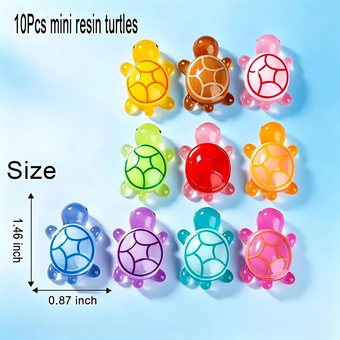 10Pcs Mini Resin Animals Turtles, Luminous Mini Animals Figurines Sea Turtle Glow in The Dark Resin Figures Tiny Figures Bulk Small Plastic Miniature Turtles Miniature Things Figurines to Hide