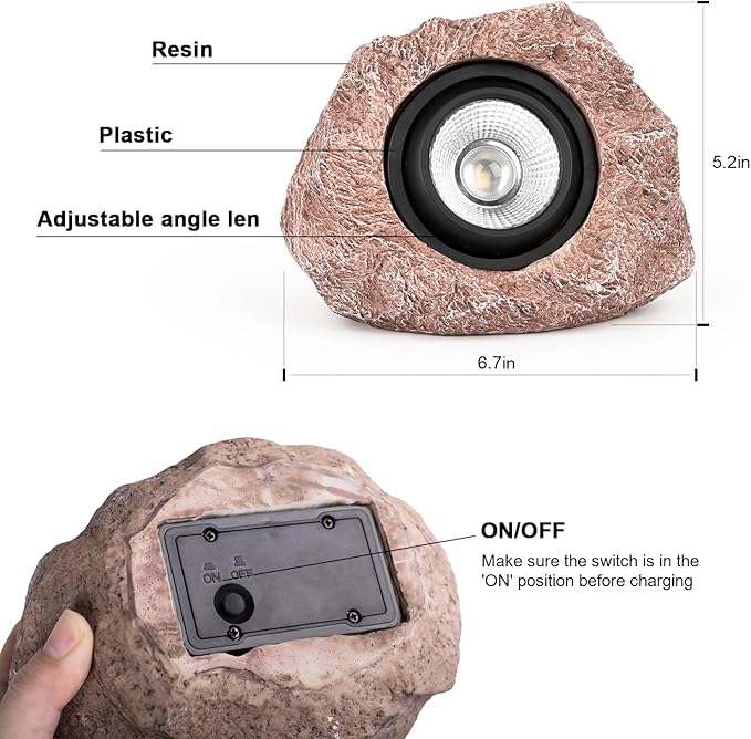 Solar Rock Lights Outdoor – 2 Pack Waterproof LED Landscape Garden Spotlights, Realistic Stone Design, Wireless Solar Powered Pathway Lights for Yard, Walkway, Patio & Lawn Decoration (Auto On/Off)