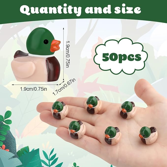 50 Pcs Mallard Ducks, Mallard Resin Ducks, Unique Mallard Duckies, Mini Mallard Resin Ducks Decor, Nature Birds Lovers Duck Hunting Decoration for Ducky Birthday Party Favor Gift