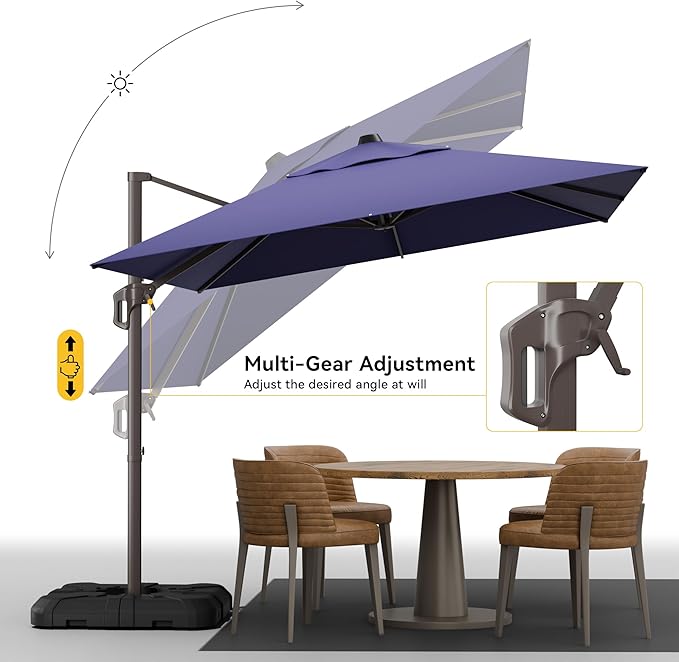 9x12 FT Cantilever Patio Umbrella, Large Rectangular Offset Outdoor Umbrella with 360° Rotation, Heavy Duty Shade Umbrella for Garden Backyard Deck Poolside Courtyard, Navy Blue