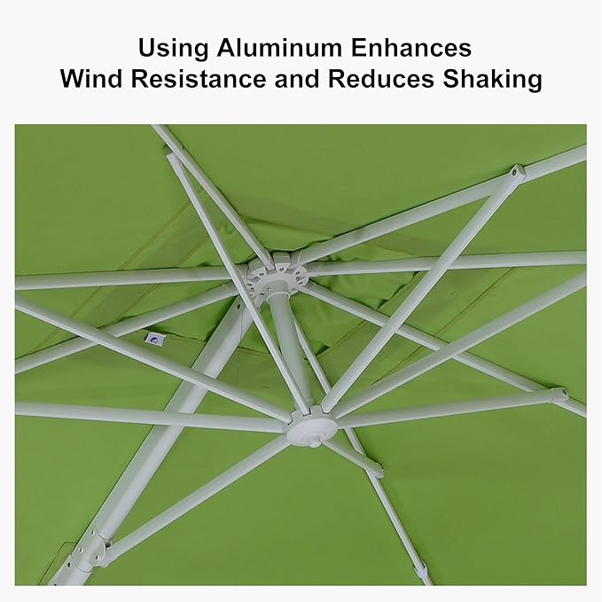 PURPLE LEAF 9 FT Patio Umbrella White Cantilever Umbrella Aluminum Square Outdoor Offset Umbrella Hanging Windproof with 360° Rotation for Garden Deck Pool, Green