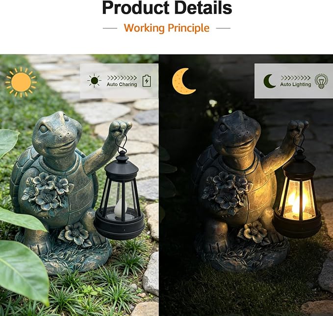Solar Garden Outdoor Statues Lantern Figurines Light Decorations for Outdoor Patio Balcony Yard Lawn, Ideal Gifts for Mom Friends (Bronze- Turtle)
