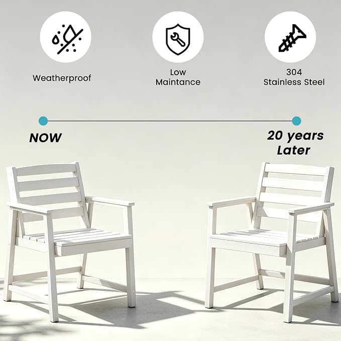 LOUNZY 7 Piece Patio Dining Set for 6, Outdoor Table and Chairs,White | 75.2” table,6 seat patio dining set, HDPE wood-look, fade resistant and waterproof, low maintenance outdoor furniture