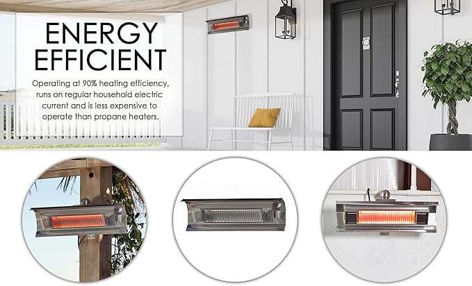 Fire Sense 02110 Wall Mounted Infrared Patio Heater 1500 Watts Weatherproof Lightweight for Indoor Outdoor Use 6 Foot Non Retractable Electrical Cord Mounting Bracket - Stainless Steel