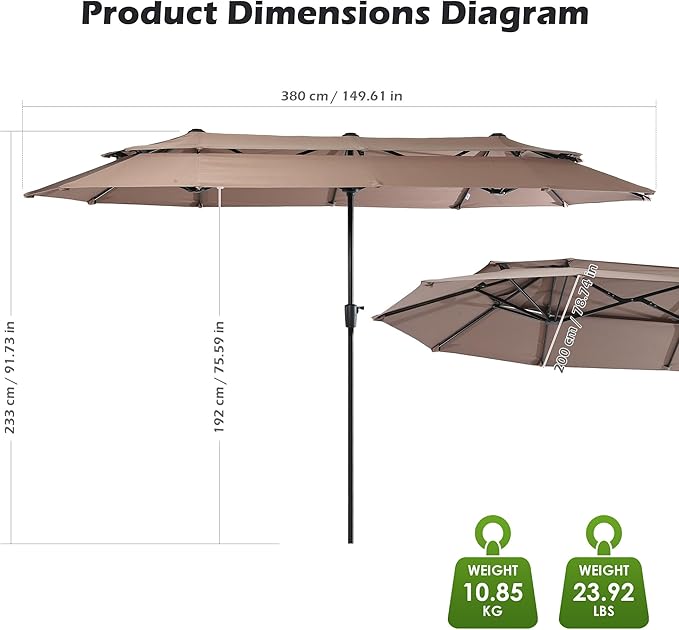 Nice C 13-15FT Large Double Sided Patio Umbrella, Double Layer Market Rectangle Umbrella, Large Deck Umbrella With Crank For Outdoor Poolside Backyard Pool Garden