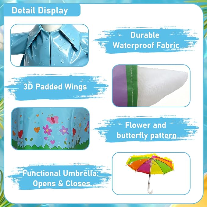 3 Pcs/Set Floral Raincoat Porch Goose Outfits: Blue Lawn Goose Statue Rain Coat Costume with Umbrella Hat - Summer Yard Goose Clothes for 23 Inch Goose Statue - Patio Garden Porch Lawn Outdoor Decor