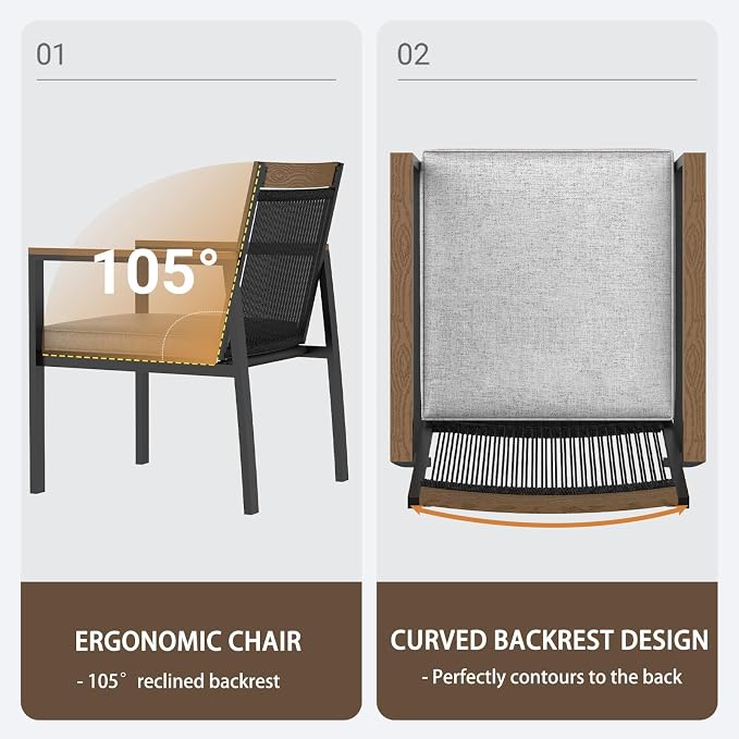7-Piece Patio Dining Table and Chair Sets, Outdoor Metal Dining Furniture Set with Umbrella Hole, 6pcs Patio Chairs with Cushions for Backyard, Deck