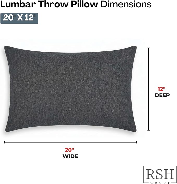 RSH DECOR: Designer Select Sunbrella Lumbar Throw Pillows Set of 2 | 20" x 12" | Water and Fade-Resistant Performance Fabric | Indoor Outdoor Accent Pillows | Made in USA (Sancy Denim)