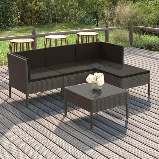 5 Piece Patio Lounge Set with Cushions,Patio Sofa,Outdoor Daybed,Outdoor Furniture Sets,Patio Seating,Patio Conversation Sets,Modern Set,Patio Furniture Set,Front Porch Furniture, Poly Rattan Gray