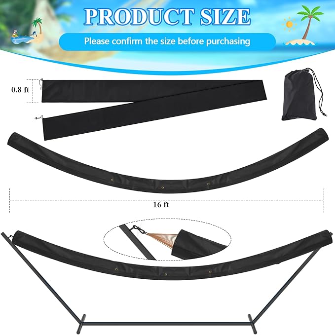 Extra Long Waterproof Hammock Sleeve Protector 16 ft Lightweight and Compact Camping Hammock Storage and Cover, Black (Cover Only)