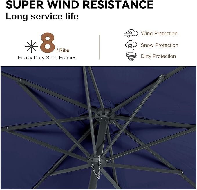 10ft Outdoor Patio Umbrella - Table Umbrella Waterproof UV Protection, Sombrillas de Patio with Push Button Tilt, Sun Umbrella for Pool, Porch, Garden, Deck, Backyard (Navy Blue)
