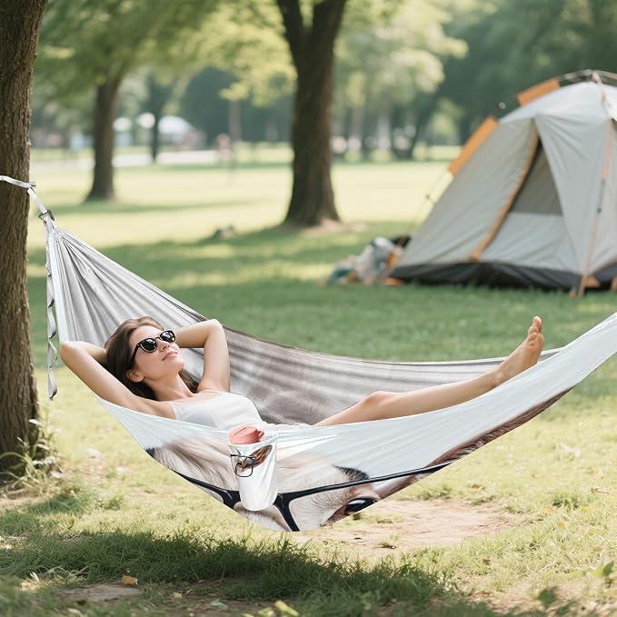 Goat Camping Hammock, Portable Lightweight Single Hammock with Tree Straps and Aluminum Carabiners, 114" x 54" Travel Hammock for Hiking Backpacking Beach