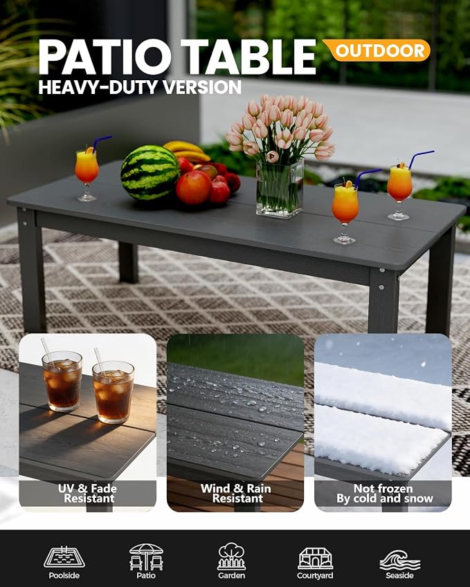 nevilywood Adirondack Coffee Table,HDPE All-Weather Wood Grain,Patio, Garden, Backyard,Gray