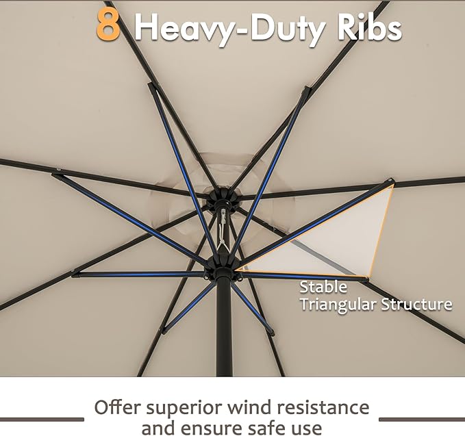 Tangkula 8.5 FT Outdoor Patio Umbrella, Modern Table Umbrella with 8 Heavy Duty Ribs, Vented Top & Crank Handle, Sun-proof Canopy, Market Umbrella for Patio, Garden, Poolside (Beige)