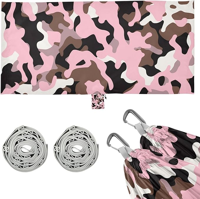 Camouflage Pink Brown 330lb Capacity Camping Hammock with Tree Straps Fabric Hammock for Outside Beach Patio Garden hamacas para adultos 2 Personas