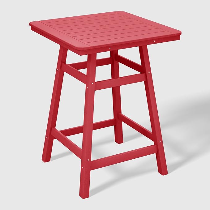 WestinTrends Malibu Square Outdoor Patio Counter High Bistro Bar Table with Umbrella Hole 37" Tall, Red