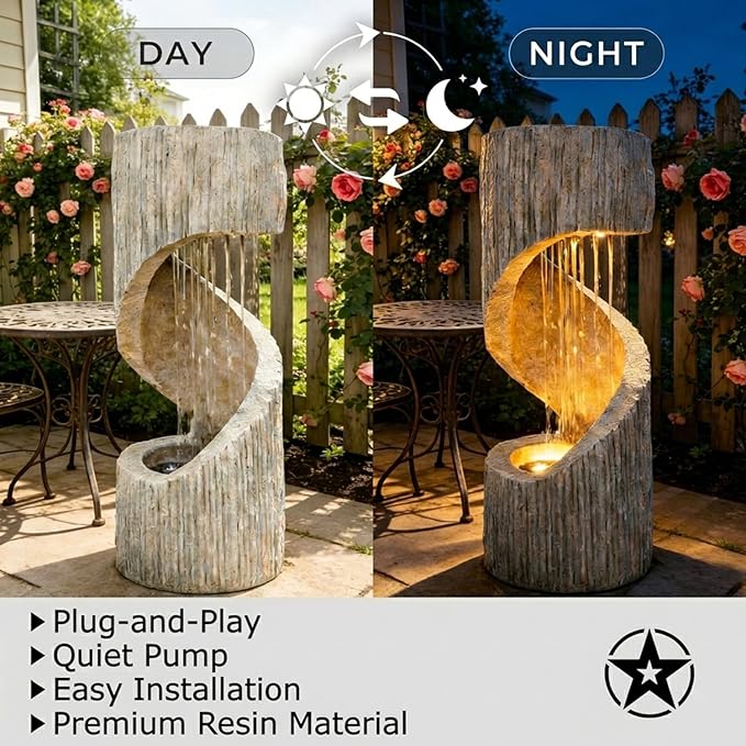 Outdoor Decorative Garden Fountain with LED Lights,39.4-inch High-Rotation Fountain Water Feature