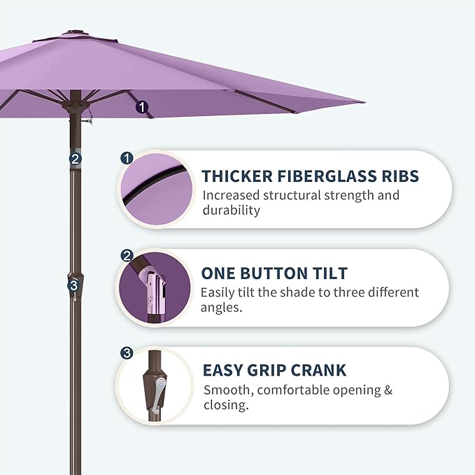 PatioKingdom 11FT Patio Umbrella,Outdoor Umbrella with Push Button Tilt and Crank,Market Table Umbrella with 8 Sturdy Fiberglass Ribs UV Protection (Taro Purple, 11FT)