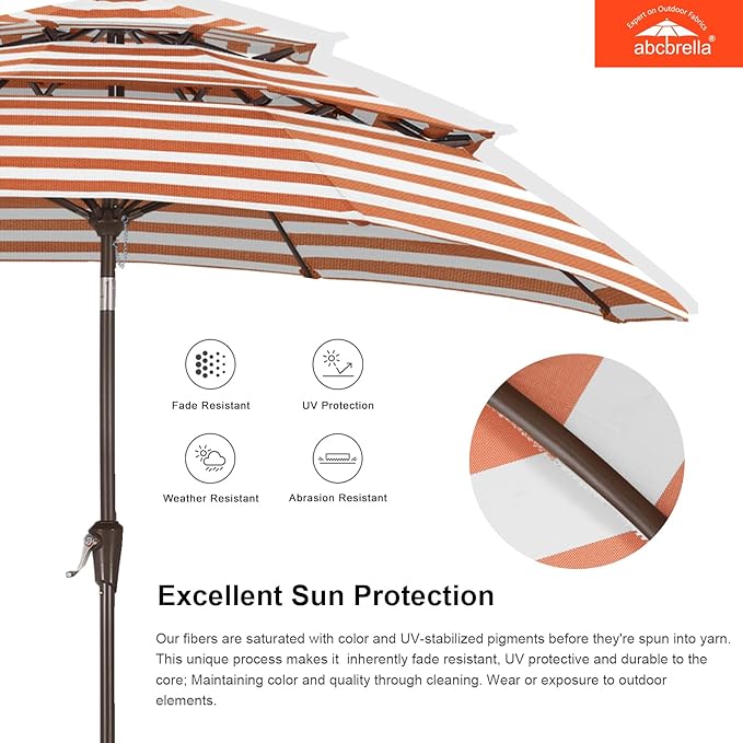 ABCCANOPY 5-Year 10-Year No Fading 9FT 3 Tiers Patio Umbrella, Outdoor Table Umbrella with 8 Sturdy Ribs for Deck, Backyard, Garden, Yard