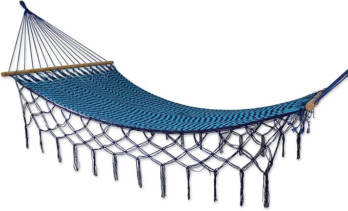 NOVICA Blue Turquoise Nylon Hand Woven Hammock, Sea and Sky' (Single)