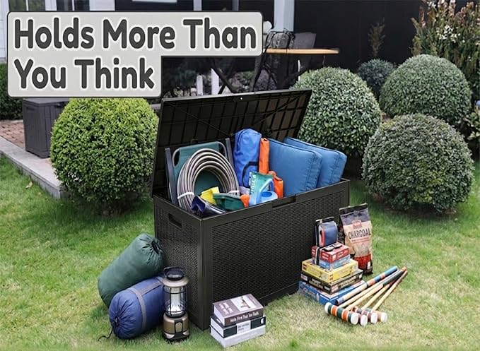 100 Gallon Package Delivery Box for Outside, Waterproof Deck Box & Outdoor Storage Container for Patio Cushions & Deliveries, Lockable Resin Bin, Easy Tool-Free Assembly Black