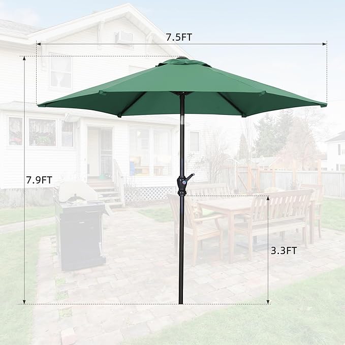 7.5FT Patio Umbrella, Outdoor Table Umbrella, Market Umbrella with Push Button Tilt and Crank for Garden, Lawn, Deck, Backyard & Pool