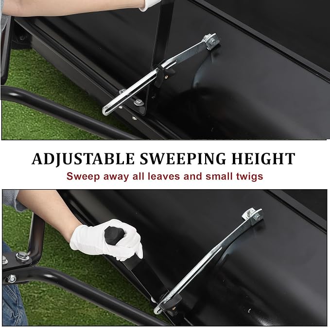 Tow Behind Lawn Sweeper 48" Wide, 26 Cu.Ft Large Hopper Yard Sweeper, Pull Behind Leaf Collector with Adjustable Sweeping Height, Universal Fit for Lawn Tractor & Debris Cleanup