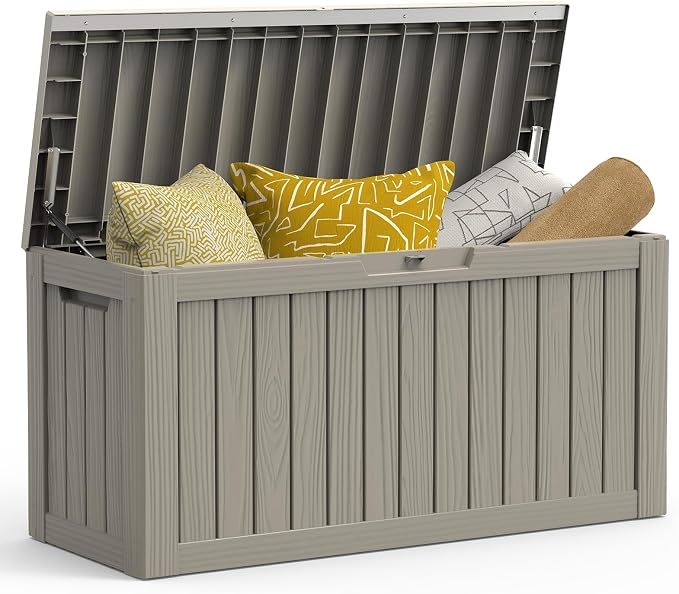 LubanNese Outdoor Storage Box, Waterproof Deck Box, Outdoor Patio Storage Bin, Weatherproof (Grey, 90 Gallon)