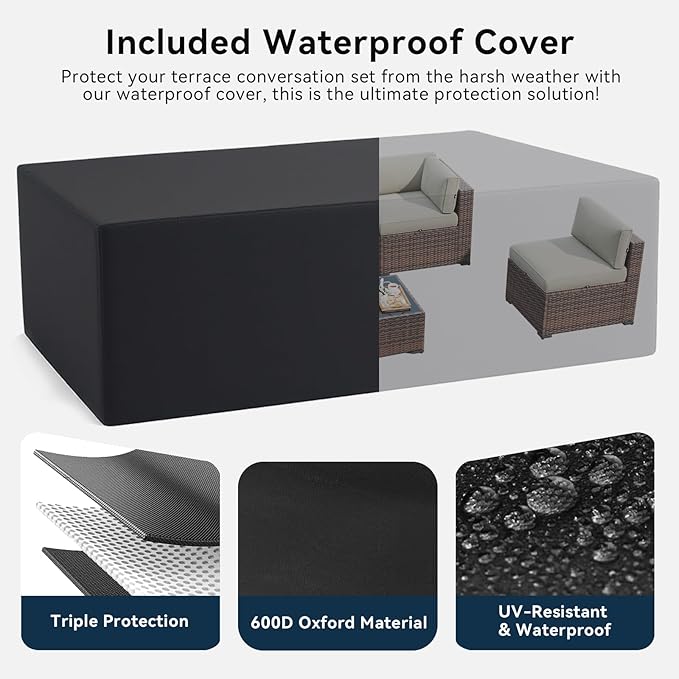 LazySunsets 10 Piece Outdoor Patio Furniture Set with Coffee Table, Outdoor Patio Furniture Sets with Waterproof Cover and Cushion, Wicker Rattan Outdoor Conversation Set for Backyard & Garden, Beige