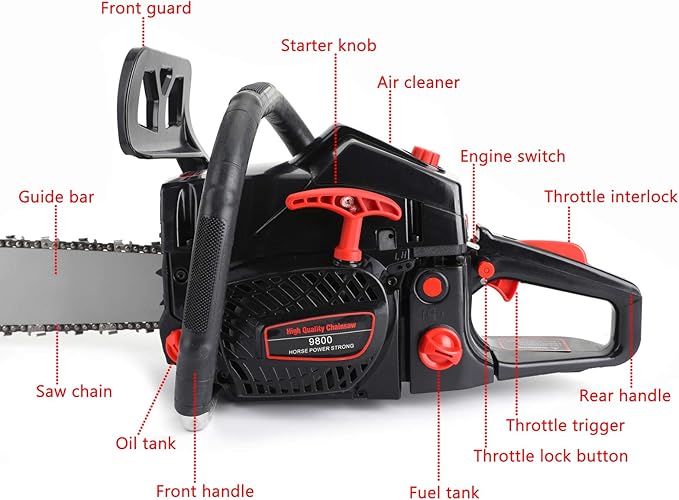 Topteng Gas Chainsaw 20 Inch, 62cc Bar Powered Engine 2 Cycle Gasoline Chainsaw Cutting Wood Gas Sawing Aluminum Crankcase Chain Saw