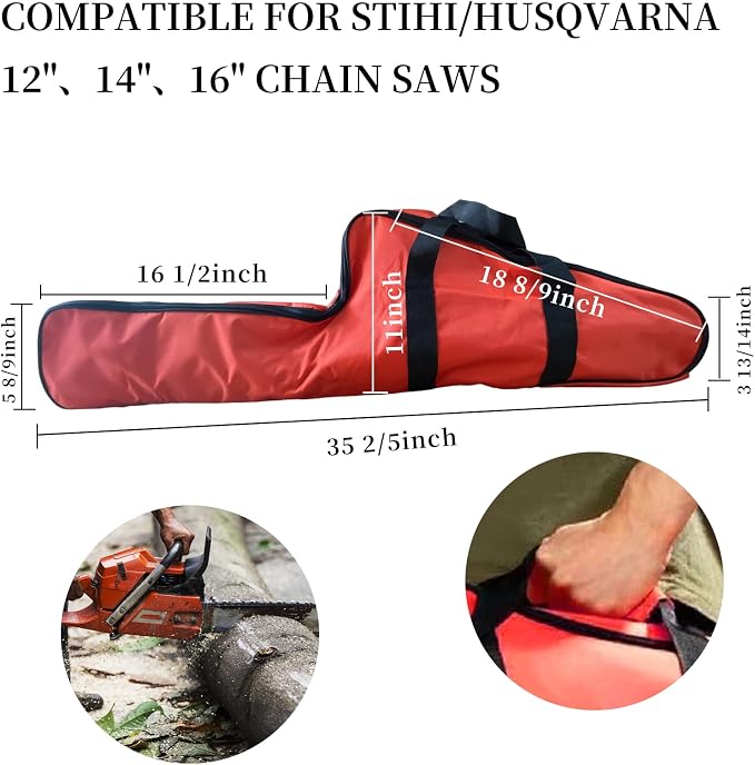 16" Chainsaw Bag Carrying Case, Waterproof Saw Carry Case Compatible for Stihl/Husqvarna 12'',14'',16'',18",20" Chain Saws (16'')