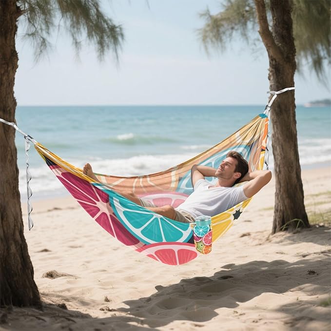 Colorful Cartoon Orange Fruits 330lb Capacity Camping Hammock with Hanging Rope Rope Hammock for Camping & Hiking Essential jamaca para Patio