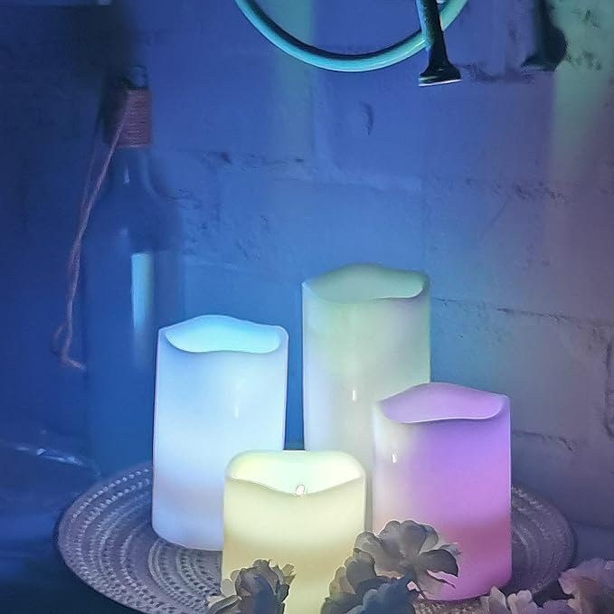 CANDLE CHOICE Battery Operated Color Changing Flameless Candles with Remote Timer Real Wax Realistic Flickering Electric Multicolor LED Pillars Lights for Home Wedding Christmas Decorations 4 PCS