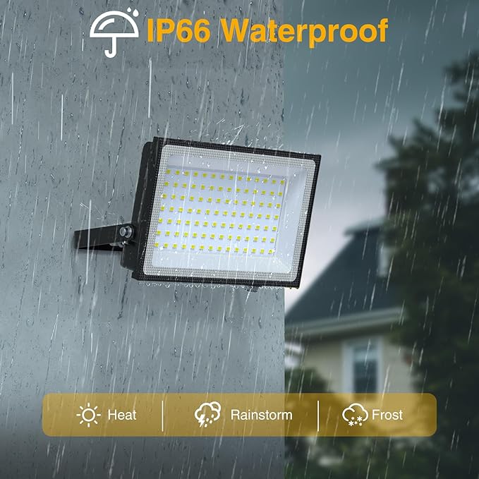 Onforu 100W Dusk to Dawn LED Outdoor Flood Light with Timer, 9000LM Adjustable Brightness Work Light, IP66 Waterproof Security Light with Plug for Yard 2 Pack
