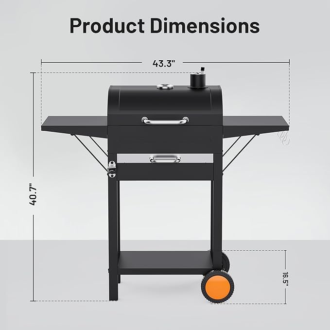 KEYO GRILL 20-Inch Heavy Duty Charcoal Grills, Adjustable Vent Outdoor BBQ Grill with Two Side Tables, Pullable Charcoal Ash Tray Portable Barbecue Grill for Backyard,Tailgating and Camping, Black