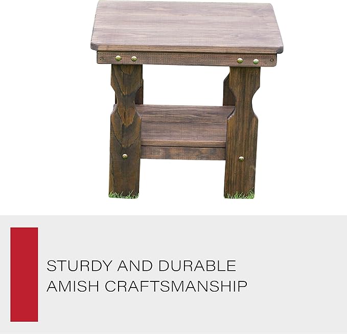 Amish Casual Heavy Duty Outdoor Wood End Table in Dark Walnut Stain - Quality Crafted in The USA from Treated Pine by Amish Artisans