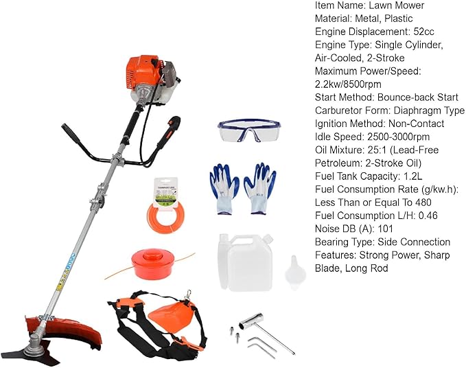 2-in-1 Cordless Gas String Trimmer,Lawn Mower,Handheld String Trimmer with Fuel Mixture,52CC Brushless Cordless Lawn Mower 2-Stroke 8500rpm Brush Cutter for Lawn and Garden Care Trimming Pruner
