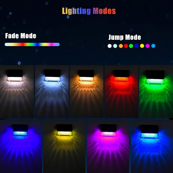 FVTLED Solar Fence Lights Outdoor, RGBW Color Changing Solar Wall Lights Outdoor with Remote Control, Waterproof LED Deck Light for Garden Yard Patio Deck Step Patio Wall (6 Pack)