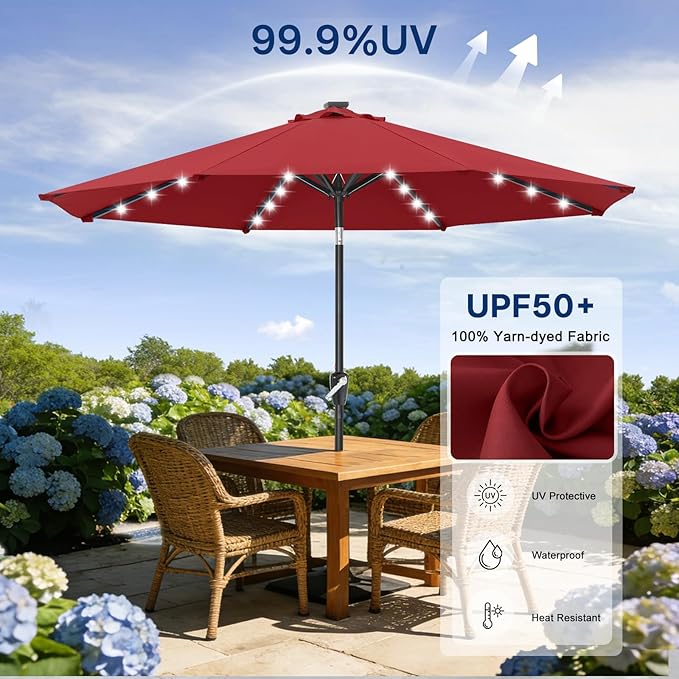 ABCCANOPY Durable Solar Led Patio Umbrellas with 32LED Lights 9FT (Burgundy)