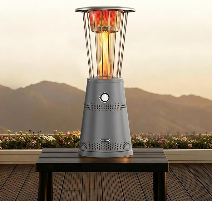Tabletop Heater Patio Heater, 11,000 BTU Propane Patio Heater for Commercial, Balcony & Porch, Quartz Glass Tube, Portable Small Heater For Outdoor Use, Grey
